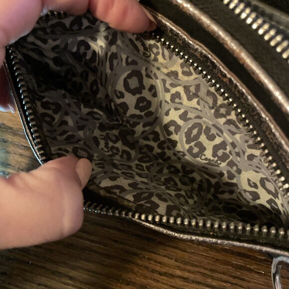 Coach Poppy Wallet Womens Black Silver Zip Around Clutch Purse Leopard Lining - Picture 12 of 12